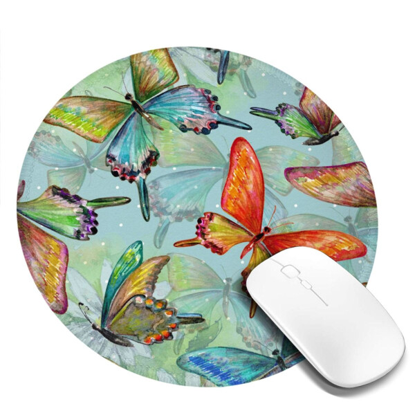 Adobk Mouse Pad, Anti Slip Rubber Round Mousepads Desktop Notebook Mouse Mat With Stitched Edge For Working And Gaming (Retro Seamless Flying Butterflies) - 10