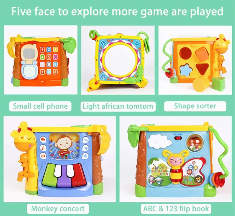 Adofi Busy Learners Activity Cube, 5-in-1 Montessori Toys for 1 Year Old - 2