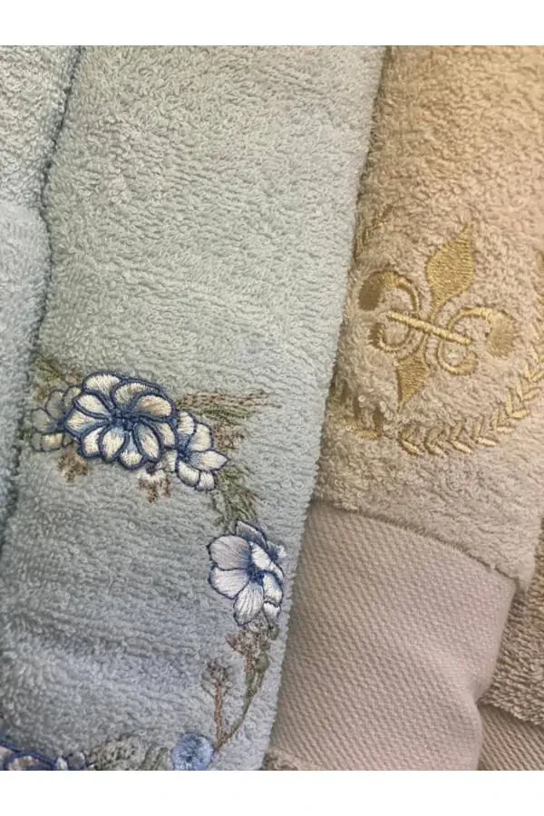 ADORA BAMBOO EMBROIDERED 3D FAMILY BATHROBE SET MINT/BEIGE - 2