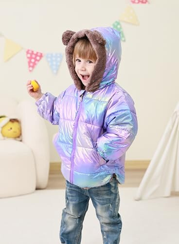 ADUKIDE 6M-4T Baby Girls Boys Winter Coat Toddler Puffer Fleece Bear Ears Coats Outerwear with Pockets - 3