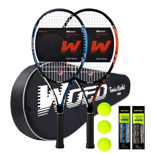 Adult 2 Player Tennis Racket Perfect for Beginner and Professional Players, 27” Speed Tennis Racquet Include Tennis Balls, Overgrips, Tennis Bag, Vibration Dampe, Cover - 1