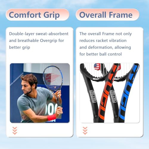 Adult 2 Player Tennis Racket Perfect for Beginner and Professional Players, 27” Speed Tennis Racquet Include Tennis Balls, Overgrips, Tennis Bag, Vibration Dampe, Cover - 5