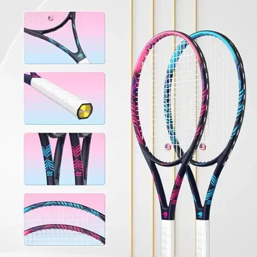 Adult 2 Player Tennis Racket Perfect for Beginner and Professional Players, 27” Speed Tennis Racquet Include Tennis Balls, Overgrips, Tennis Bag, Vibration Dampe, Cover - 3