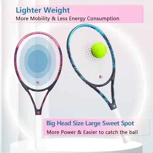 Adult 2 Player Tennis Racket Perfect for Beginner and Professional Players, 27” Speed Tennis Racquet Include Tennis Balls, Overgrips, Tennis Bag, Vibration Dampe, Cover - 4