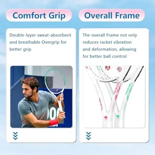 Adult 2 Player Tennis Racket Perfect for Beginner and Professional Players, 27” Speed Tennis Racquet Include Tennis Balls, Overgrips, Tennis Bag, Vibration Dampe, Cover - 5
