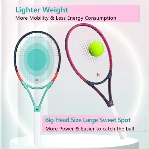 Adult 2 Player Tennis Racket Perfect for Beginner and Professional Players, 27” Speed Tennis Racquet Include Tennis Balls, Overgrips, Tennis Bag, Vibration Dampe, Cover - 4