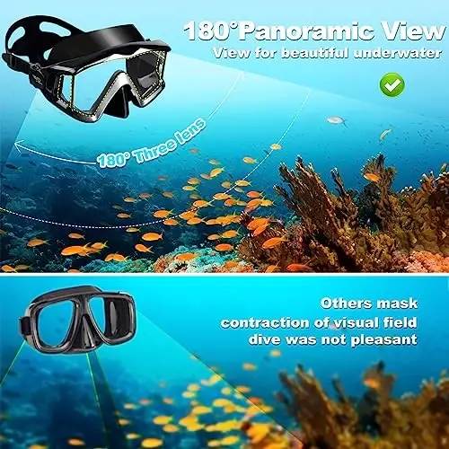 Adult Pano 3 Scuba Diving Mask, Tempered Glass Snorkel Mask Anti-Fog Swim Mask No Leakage Swim Goggles with Nose Cover Snorkeling Gear for Snorkeling, Freediving, Swimming - 3