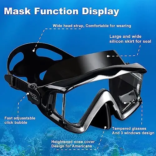 Adult Pano 3 Scuba Diving Mask, Tempered Glass Snorkel Mask Anti-Fog Swim Mask No Leakage Swim Goggles with Nose Cover Snorkeling Gear for Snorkeling, Freediving, Swimming - 5