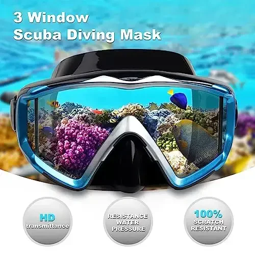 Adult Pano 3 Scuba Diving Mask, Tempered Glass Snorkel Mask Anti-Fog Swim Mask No Leakage Swim Goggles with Nose Cover Snorkeling Gear for Snorkeling, Freediving, Swimming - EXP VISION (1)