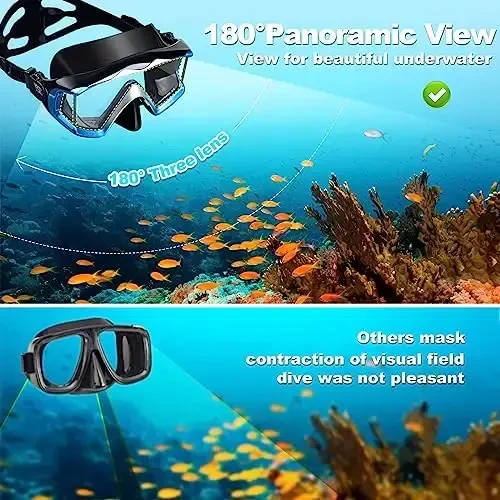 Adult Pano 3 Scuba Diving Mask, Tempered Glass Snorkel Mask Anti-Fog Swim Mask No Leakage Swim Goggles with Nose Cover Snorkeling Gear for Snorkeling, Freediving, Swimming - 3
