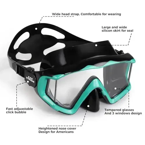 Adult Pano 3 Scuba Diving Mask, Tempered Glass Snorkel Mask Anti-Fog Swim Mask No Leakage Swim Goggles with Nose Cover Snorkeling Gear for Snorkeling, Freediving, Swimming - 3