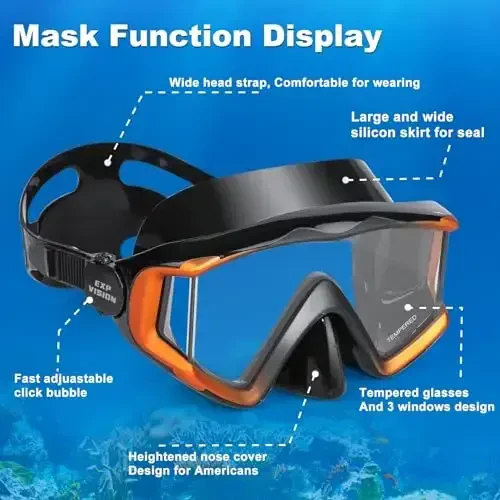 Adult Pano 3 Scuba Diving Mask, Tempered Glass Snorkel Mask Anti-Fog Swim Mask No Leakage Swim Goggles with Nose Cover Snorkeling Gear for Snorkeling, Freediving, Swimming - 5
