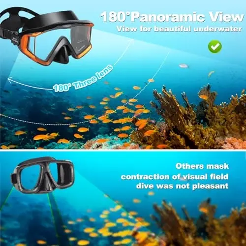 Adult Pano 3 Scuba Diving Mask, Tempered Glass Snorkel Mask Anti-Fog Swim Mask No Leakage Swim Goggles with Nose Cover Snorkeling Gear for Snorkeling, Freediving, Swimming - 3