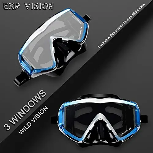 Adult Pano 3 Scuba Diving Mask, Tempered Glass Snorkel Mask Anti-Fog Swim Mask No Leakage Swim Goggles with Nose Cover Snorkeling Gear for Snorkeling, Freediving, Swimming - 3