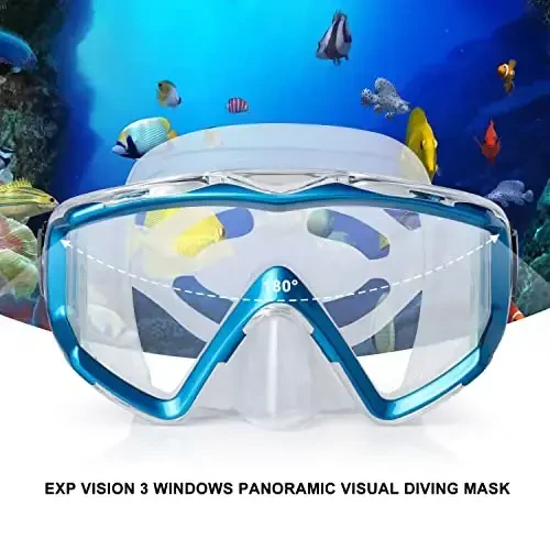 Adult Pano 3 Scuba Diving Mask, Tempered Glass Snorkel Mask Anti-Fog Swim Mask No Leakage Swim Goggles with Nose Cover Snorkeling Gear for Snorkeling, Freediving, Swimming - EXP VISION (1)