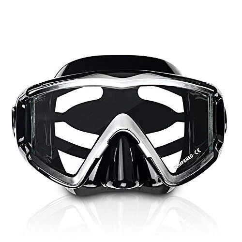 Adult Pano 3 Window Scuba Diving Mask, Tempered Glass Snorkel Mask Anti-Fog Swim Mask No Leakage Swim Goggles with Nose Cover Snorkeling Gear for Snorkeling, Freediving, Swimming - EXP VISION (1)