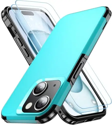 AEDILYS iPhone 15 Kılıfı için Darbeye Dayanıklı, [15 FT Askeri Sınıf Düşme Koruması], 2X [Temperli Cam Ekran Koruyucu] Hava Tamponlu Tam Gövde Koruyucu Telefon Kılıfı, Mavi Siyah - 1