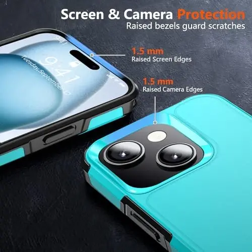 AEDILYS iPhone 15 Kılıfı için Darbeye Dayanıklı, [15 FT Askeri Sınıf Düşme Koruması], 2X [Temperli Cam Ekran Koruyucu] Hava Tamponlu Tam Gövde Koruyucu Telefon Kılıfı, Mavi Siyah - 2