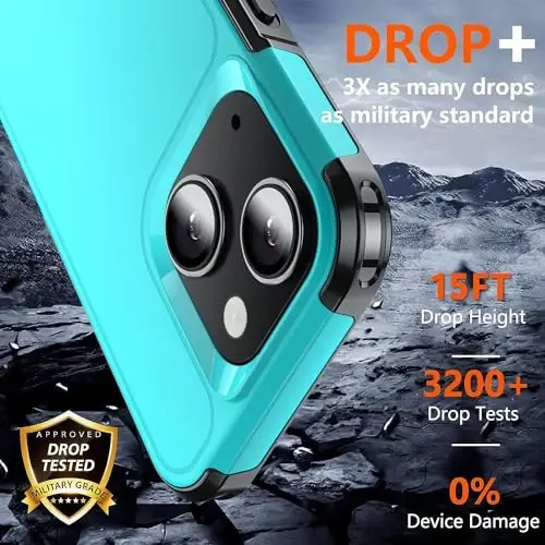 AEDILYS iPhone 15 Kılıfı için Darbeye Dayanıklı, [15 FT Askeri Sınıf Düşme Koruması], 2X [Temperli Cam Ekran Koruyucu] Hava Tamponlu Tam Gövde Koruyucu Telefon Kılıfı, Mavi Siyah - 3