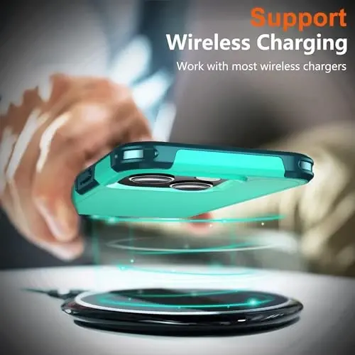 AEDILYS Shockproof for iPhone 15 Case,[15 FT Military Grade Drop Protection],with 2X [Tempered Glass Screen Protector ] with Air Bumpers Full-Body Protective Phone Case, (Green) - 6