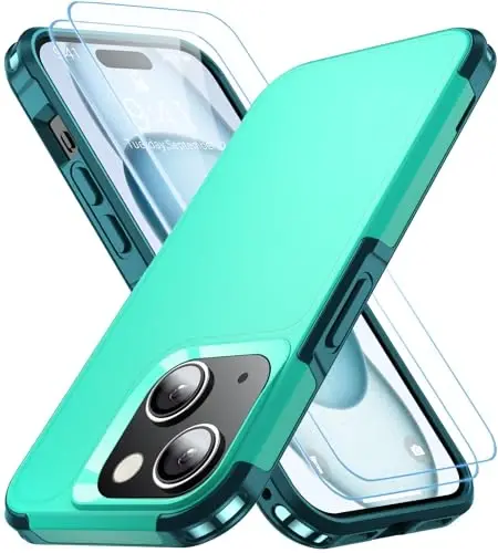 AEDILYS iPhone 15 Kılıfı için Darbeye Dayanıklı, [15 FT Askeri Sınıf Düşme Koruması], 2X [Temperli Cam Ekran Koruyucu] Hava Tamponlu Tam Gövde Koruyucu Telefon Kılıfı, (Yeşil) - 1
