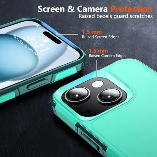 AEDILYS iPhone 15 Kılıfı için Darbeye Dayanıklı, [15 FT Askeri Sınıf Düşme Koruması], 2X [Temperli Cam Ekran Koruyucu] Hava Tamponlu Tam Gövde Koruyucu Telefon Kılıfı, (Yeşil) - 3