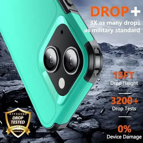 AEDILYS Shockproof for iPhone 15 Case,[15 FT Military Grade Drop Protection],with 2X [Tempered Glass Screen Protector ] with Air Bumpers Full-Body Protective Phone Case, (Green Black) - 3