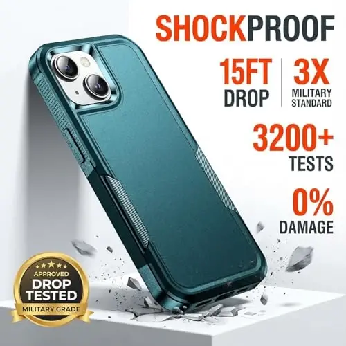 AEDILYS Shockproof for iPhone 15 Case,[15 FT Military Grade Drop Protection],with 2X [Tempered Glass Screen Protector ] with Air Bumpers Full-Body Protective Phone Case, Blackish Green - AEDILYS (1)