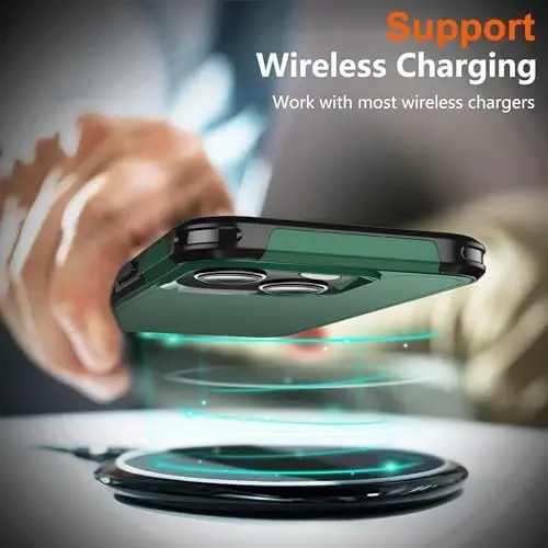 AEDILYS Shockproof for iPhone 15 Case,[15 FT Military Grade Drop Protection],with 2X [Tempered Glass Screen Protector ] with Air Bumpers Full-Body Protective Phone Case, (Dark Green) - 6