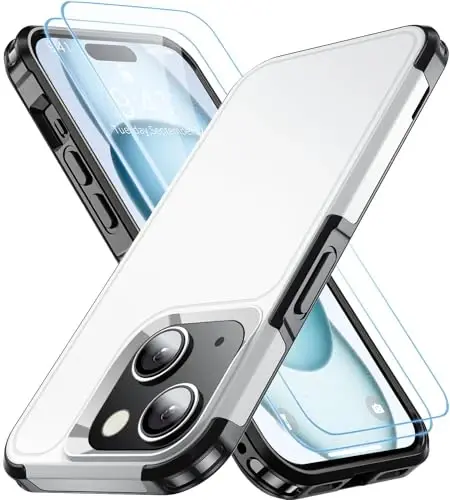 AEDILYS® for Apple Recommend Shockproof iPhone 15 Case,[15 FT Military Grade Drop Protection],with 2X [Kevlar® 9H Glass Screen Protector] (White) - 1