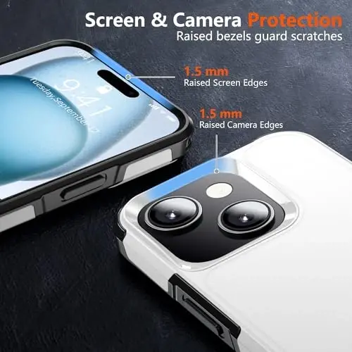 AEDILYS® for Apple Recommend Shockproof iPhone 15 Case,[15 FT Military Grade Drop Protection],with 2X [Kevlar® 9H Glass Screen Protector] (White) - 2