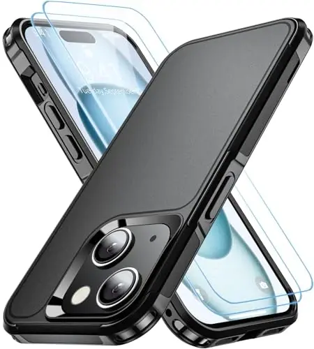 AEDILYS Shockproof for iPhone 15 Case,[15 FT Military Grade Drop Protection],with 2X [Tempered Glass Screen Protector ] with Air Bumpers Full-Body Protective Phone Case, Mysterious Black - 3