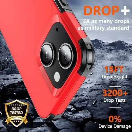 AEDILYS Shockproof for iPhone 15 Case,[15 FT Military Grade Drop Protection],with 2X [Tempered Glass Screen Protector ] with Air Bumpers Full-Body Protective Phone Case,Red Black - 3