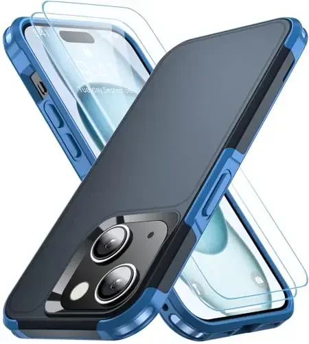 AEDILYS Shockproof for iPhone 15 Case,[15 FT Military Grade Drop Protection],with 2X [Tempered Glass Screen Protector ] with Air Bumpers Full-Body Protective Phone Case, Royal Blue - 1