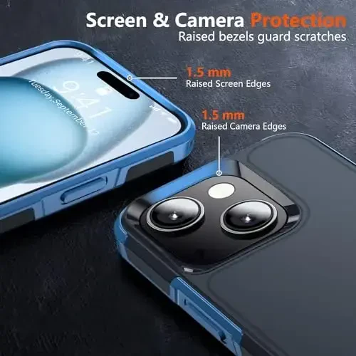 AEDILYS Shockproof for iPhone 15 Case,[15 FT Military Grade Drop Protection],with 2X [Tempered Glass Screen Protector ] with Air Bumpers Full-Body Protective Phone Case, Royal Blue - 2