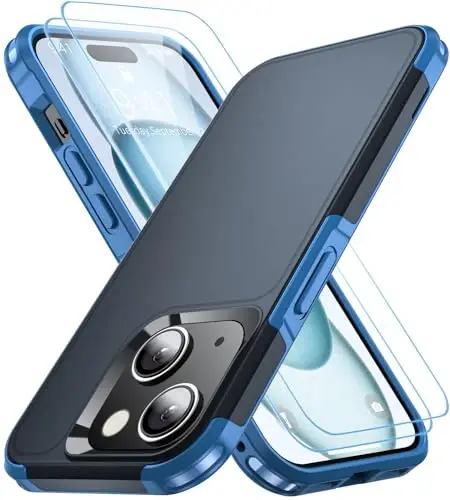 AEDILYS Shockproof for iPhone 15 Case,[15 FT Military Grade Drop Protection],with 2X [Tempered Glass Screen Protector ] with Air Bumpers Full-Body Protective Phone Case,Royal Blue - 1