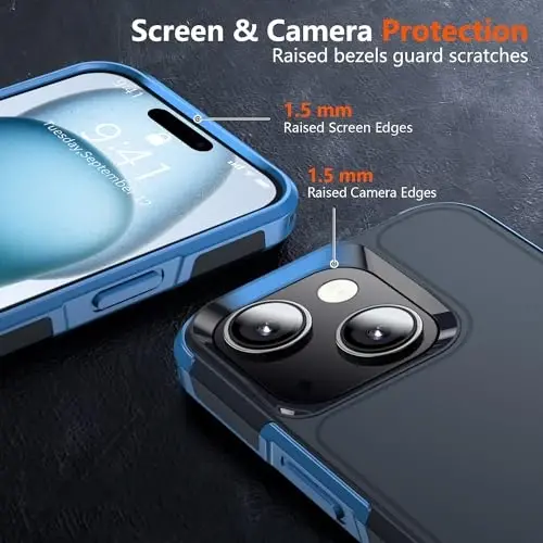 AEDILYS Shockproof for iPhone 15 Case,[15 FT Military Grade Drop Protection],with 2X [Tempered Glass Screen Protector ] with Air Bumpers Full-Body Protective Phone Case,Royal Blue - 2