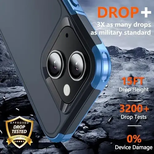 AEDILYS Shockproof for iPhone 15 Case,[15 FT Military Grade Drop Protection],with 2X [Tempered Glass Screen Protector ] with Air Bumpers Full-Body Protective Phone Case,Royal Blue - 3