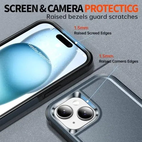 AEDILYS Shockproof for iPhone 15 Case,[15 FT Military Grade Drop Protection],with 2X [Tempered Glass Screen Protector ] with Air Bumpers Full-Body Protective Phone Case, Royal Blue -Navy Blue - 2