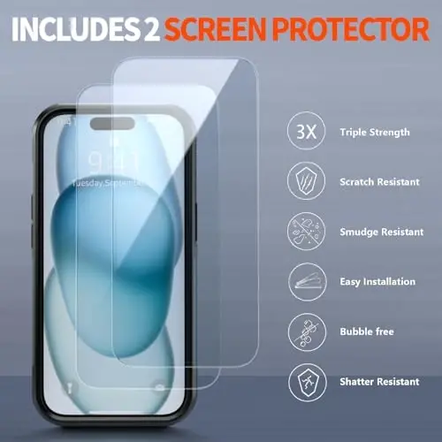 AEDILYS Shockproof for iPhone 15 Case,[15 FT Military Grade Drop Protection],with 2X [Tempered Glass Screen Protector ] with Air Bumpers Full-Body Protective Phone Case, Royal Blue -Navy Blue - 5
