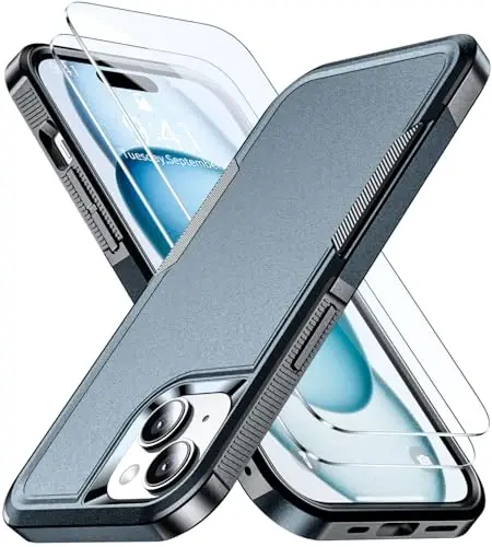 AEDILYS Shockproof for iPhone 15 Case,[15 FT Military Grade Drop Protection],with 2X [Tempered Glass Screen Protector ] with Air Bumpers Full-Body Protective Phone Case, Royal Blue -Navy Blue 