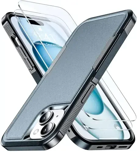 AEDILYS Shockproof for iPhone 15 Case,[15 FT Military Grade Drop Protection],with 2X [Tempered Glass Screen Protector ] with Air Bumpers Full-Body Protective Phone Case, Royal Blue -Navy Blue - AEDILYS