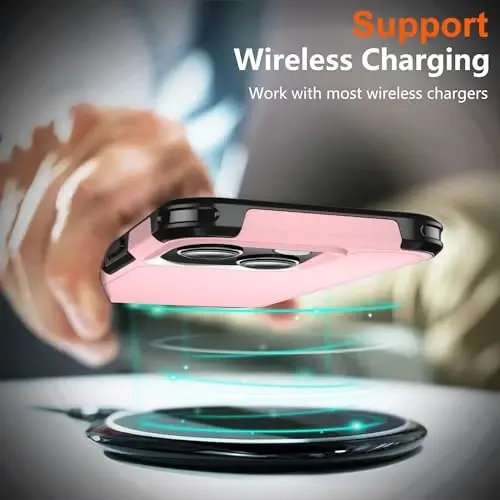 AEDILYS Shockproof for iPhone 15 Case,[15 FT Military Grade Drop Protection],with 2X [Tempered Glass Screen Protector ] with Air Bumpers Full-Body Protective Phone Case,Pink Black - 6