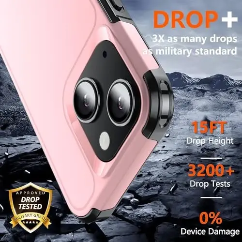 AEDILYS Shockproof for iPhone 15 Case,[15 FT Military Grade Drop Protection],with 2X [Tempered Glass Screen Protector ] with Air Bumpers Full-Body Protective Phone Case,Pink Black - 3