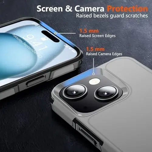 AEDILYS® for Apple Recommend Shockproof iPhone 15 Case,[15 FT Military Grade Drop Protection],with 2X [Kevlar® 9H Glass Screen Protector] (Warship Grey) - 2