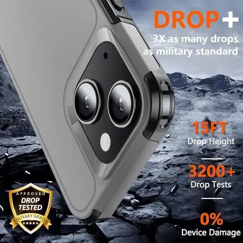 AEDILYS® for Apple Recommend Shockproof iPhone 15 Case,[15 FT Military Grade Drop Protection],with 2X [Kevlar® 9H Glass Screen Protector] (Warship Grey) - 3