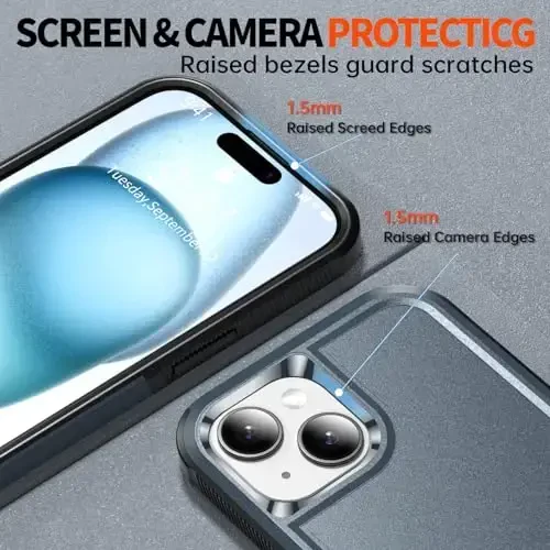 AEDILYS iPhone 15 uchun zarbadan himoya qiluvchi g'ilof, [15 FT harbiy standartga muvofiq tushishdan himoya], 2X [temperlangan shisha ekran himoyachisi] havo bamperlari bilan to'liq himoya, Royal Blue -Navy Blue - 2