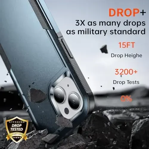 AEDILYS iPhone 15 uchun zarbadan himoya qiluvchi g'ilof, [15 FT harbiy standartga muvofiq tushishdan himoya], 2X [temperlangan shisha ekran himoyachisi] havo bamperlari bilan to'liq himoya, Royal Blue -Navy Blue - 3