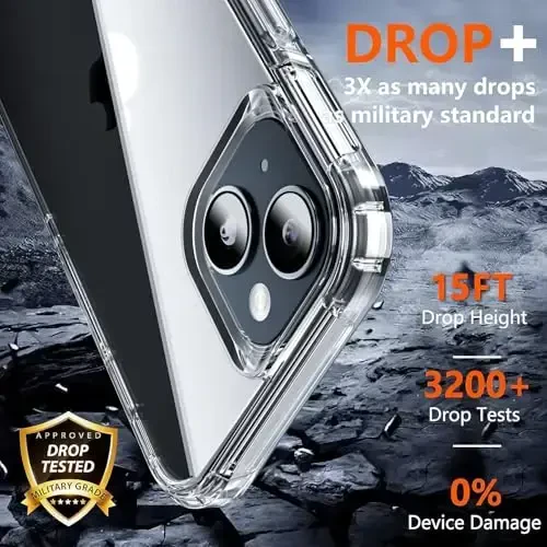 AEDILYS iPhone 15 uchun zarbga chidamli g'ilof, [15 FT harbiy darajadagi tushishdan himoya], 2X [Temperli shisha ekran himoyachisi] havo bamperlari bilan to'liq tanani himoya qiluvchi telefon g'ilofi, tiniq - 2