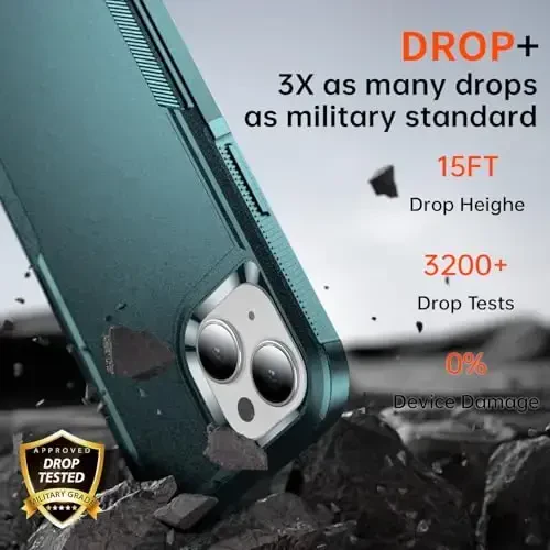 AEDILYS iPhone 15 uchun zarbga chidamli g'ilof, [15 FT harbiy standartga muvofiq zarbadan himoya], 2X [temperli oynali ekran himoyachisi] havo bamperlari bilan to'liq himoya telefon g'ilofi, qora yashil - 3